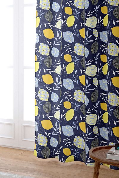 Cango Home Navy Blue Lemon Ψηφιακή τυπωμένη κουρτίνα Oytyk928-pr