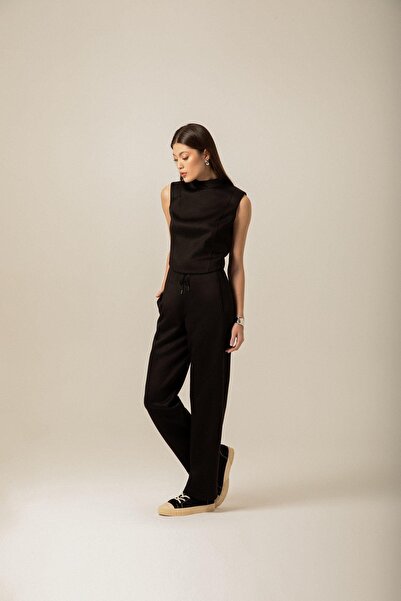 Rue Studio Stand Collar Knitted Black Blouse