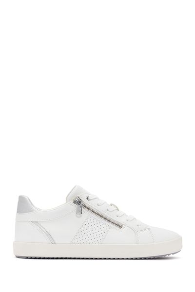 Geox White Blomiee Γυναικείο Δερμάτινο Sneaker - Lace-Up, D366he054ajc0007