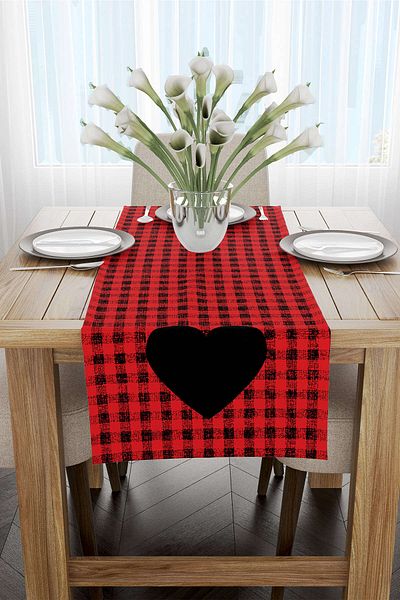 Cango Home Roșu Negru În carouri Inimă Model Digital Printed Runner Cgh1029-rn
