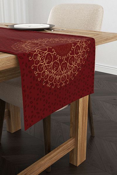 Cango Home Red Claret Red Ramadan Themed Motif Patterned Digital Printed Runner Cgh1286-rn