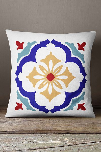 INSENSE HOME Βελούδινο Babyface Λευκό Μπλε Μοντέρνο Ethnic Πλακάκι με μοτίβο ψηφιακής εκτύπωσης Κάλυμμα μαξιλαριού ριχτάρι