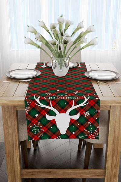 Cango Home Red Green Christmas Themed Plaid Patterned Digital Printed Runner Cgh909-rn
