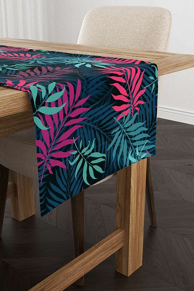 Cango Home Μπλε Navy Pink Tropical Leaf Runner - Cgh054-rn