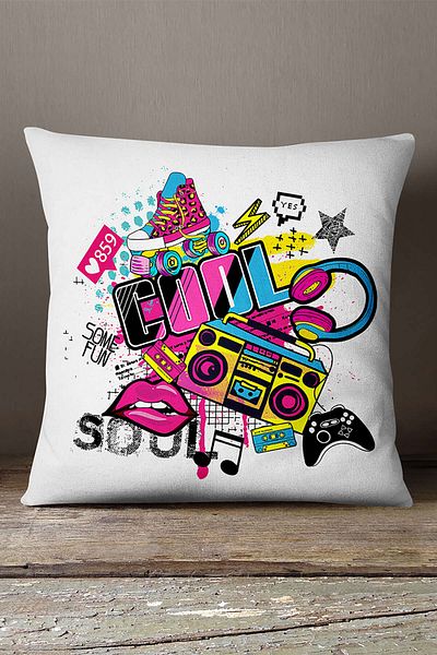 INSENSE HOME Βελούδινο Babyface Λευκό Πολύχρωμο Popart Μαξιλαροθήκη με ριχτάρι με ψηφιακή εκτύπωση - Cgh420