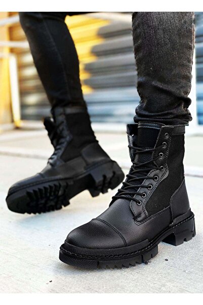 gizlitopuk Boy Uzatan 7 cm Gizli Topuklu Erkek Siyah Bot Postal GT-0001