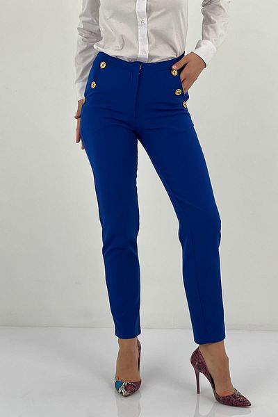 Miss Poem Women's Pocket Button Detailed Loose Basic Straight Stretchy Saks Pants