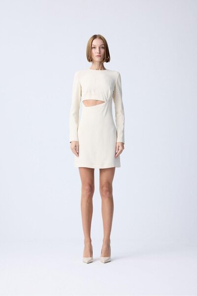 rue Ecru Scoop Neckline Mini Dress with Low-Cut Detail