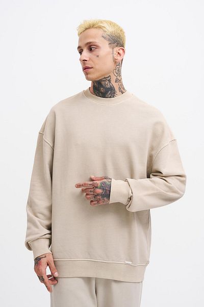Machinist Ανδρικό φούτερ που πλένεται oversize ανοιχτό μπεζ