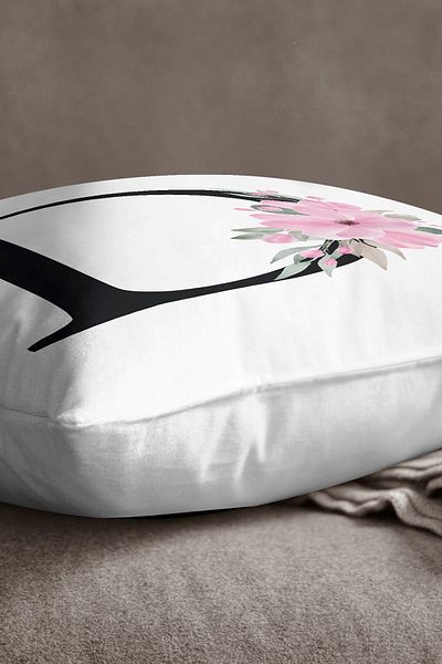 INSENSE HOME Husă de pernă din catifea Babyface, cu două fețe, cu litere florale roz - Litera D