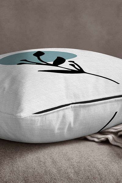 INSENSE HOME Velvet Babyface, albastru, negru, decorativ, abstract, frunze, model, imprimat, husă de pernă Cgh724