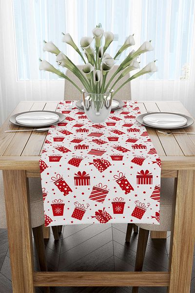 Cango Home Red White Christmas Themed Digital Printed Runner Cgh306-rn