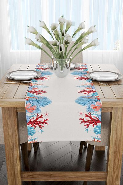 Cango Home Blue Red Marine Patterned Digital Printed Runner Cgh1249-rn
