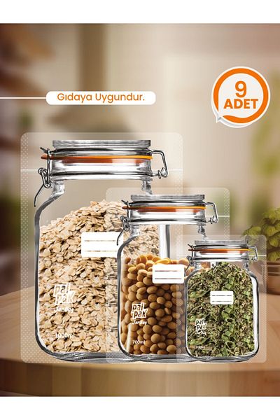 PALPAK Clip Lid Jar Appearance, Ziplock, Food Storage Bag 9 Pieces (3 LARGE ;3 MEDIUM ;3 SMALL)