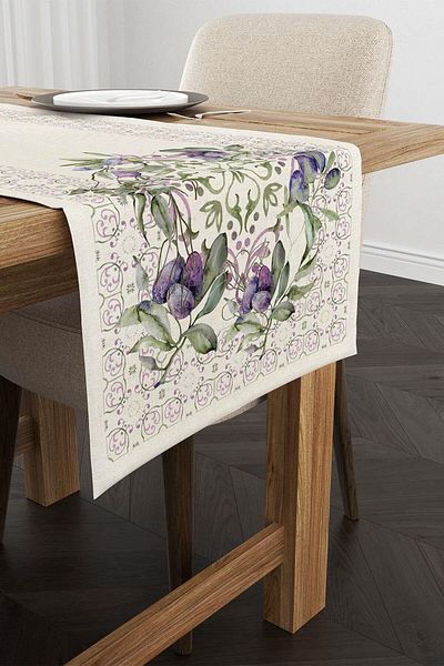Cango Home Cream Purple Vintage Grape Decorative Digital Printed Runner CGH1390-RN
