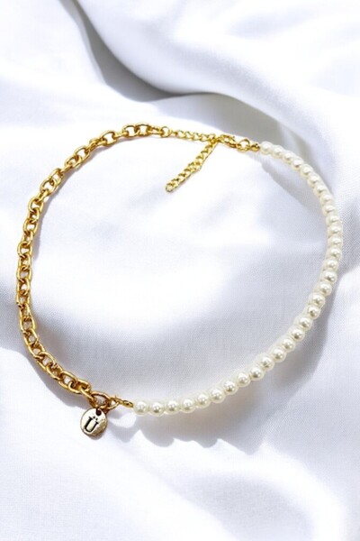 PETEK AKSESUAR Ü Pearl Chain Letter Style Necklace