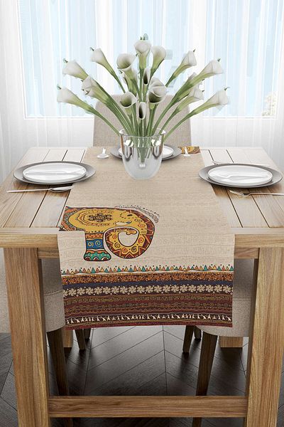 Cango Home Καφέ Ethnic Μοτίβο Ελέφαντα Ψηφιακό τυπωμένο Runner -cgh1267-rn