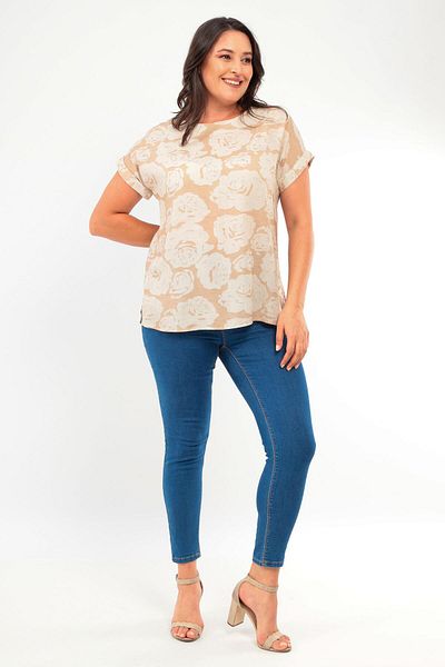 Trend42plus Plus Size Patterned Low Sleeve Basic Mink Blouse