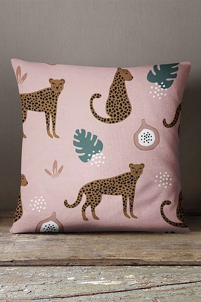INSENSE HOME Husă de pernă din catifea Babyface, roz maro, tigru tropical - Cgh249