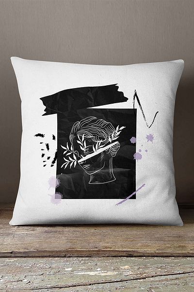 INSENSE HOME Βελούδινο Babyface Λευκό Μαύρο Μοντέρνο Γλυπτό Φιγούρα Ψηφιακή εμπριμέ θήκη μαξιλαριού Cgh548