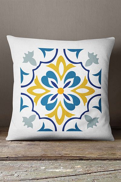 INSENSE HOME Βελούδινο Babyface Λευκό Μπλε Μοντέρνο Ethnic Πλακάκι με μοτίβο ψηφιακής εκτύπωσης Κάλυμμα μαξιλαριού ριχτάρι