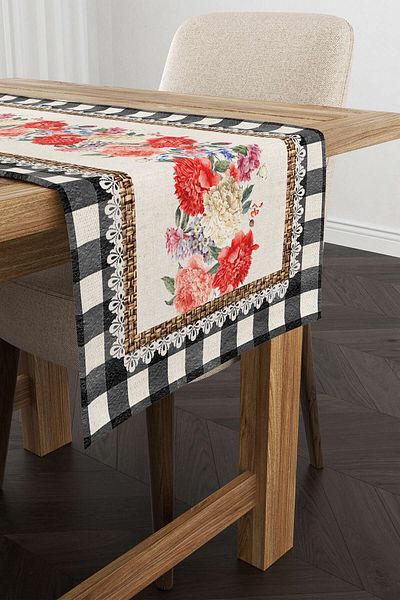 Cango Home Runner cu model floral în carouri alb-negru cu imprimare digitală Cgh1092-rn