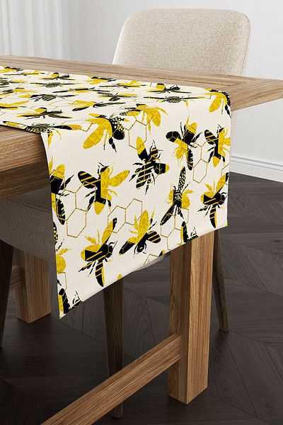 Cango Home Yellow Black Bee Patterned Digital Printed Runner Cgh1194-rn