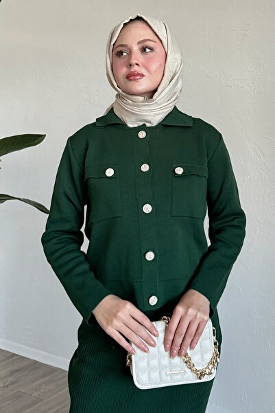 InStyle Петролно зелен костюм с пола и сако