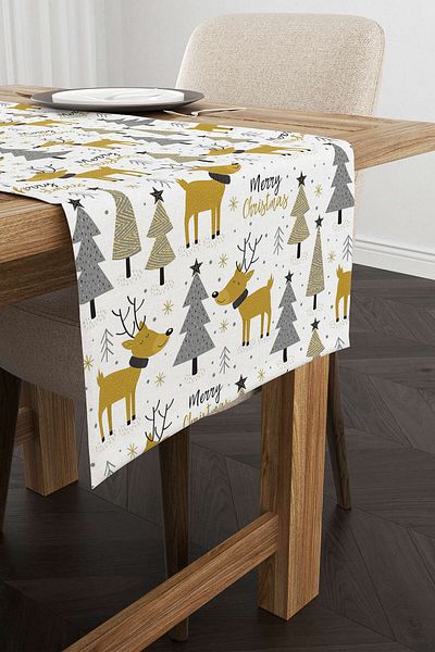 Cango Home Yellow Gray Christmas Themed Digital Printed Runner Cgh843-rn