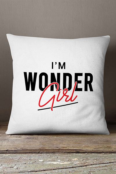INSENSE HOME Velvet Babyface White Black I'm Wonder Girl Written Digital Printing Throw Μαξιλαροθήκη - Cgh448