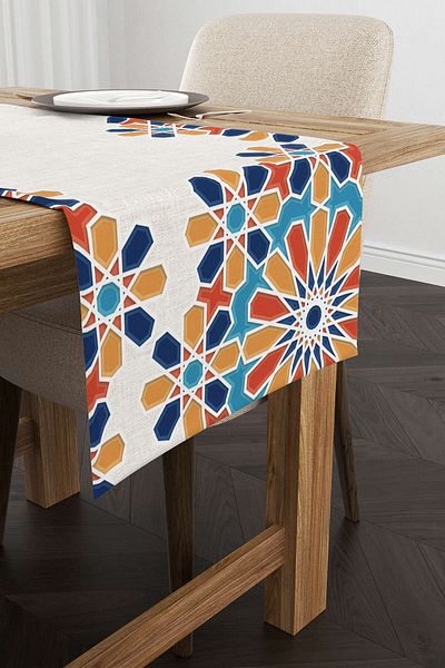 Cango Home Portocaliu Albastru Tema Ramadan Model Decorativ Imprimat Digital Runner Cgh1317-rn