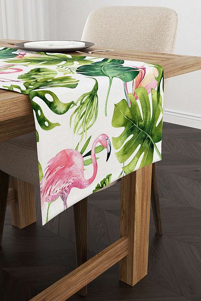 Cango Home Pink Green Tropical Flamingo Patterned Digital Printed Runner - Otyk487-rn