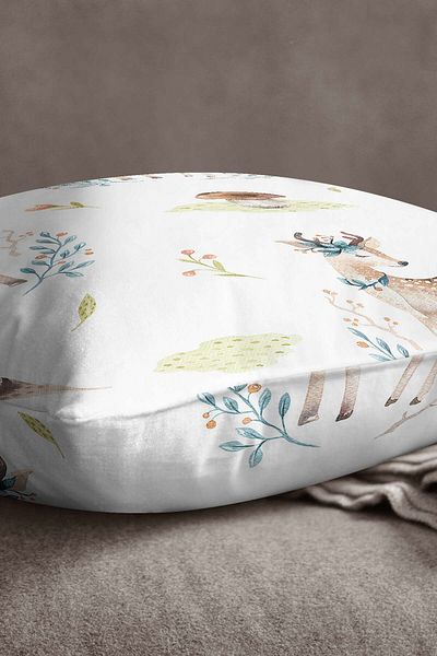 INSENSE HOME Husă de pernă din catifea Babyface, alb, verde, cu model de cerb - Cgh021