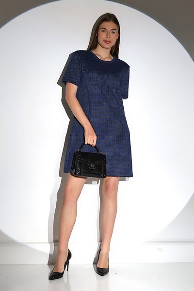 DİVİSTA Women's Navy Blue Short Sleeve Plaid Dress