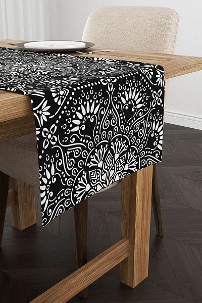 Cango Home Alb Negru Ramadan Tematic Decorativ Mandala Model Digital Printed Runner Cgh1296-rn