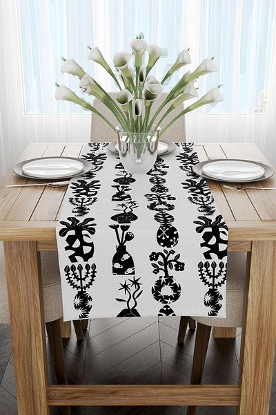 Cango Home Runner cu model decorativ alb-negru cu imprimare digitală Cgh588-rn