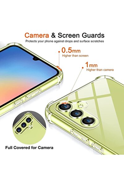 m.tk moveteck Samsung Galaxy A34 Uyumlu Kılıf Köşe Korumalı Darbeye Dayanıklı Şeffaf Silikon + 9h Temperli Cam Set