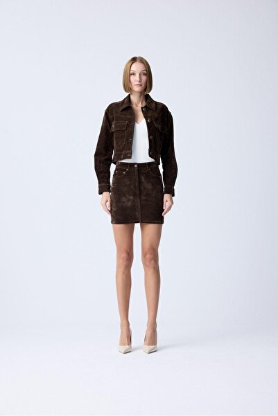 rue Кафява кадифена пола с метални копчета