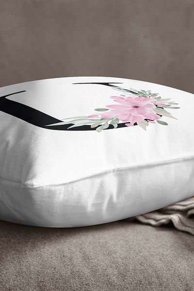 INSENSE HOME Husă de pernă din catifea Babyface, cu două fețe, cu litere florale roz - Litera U