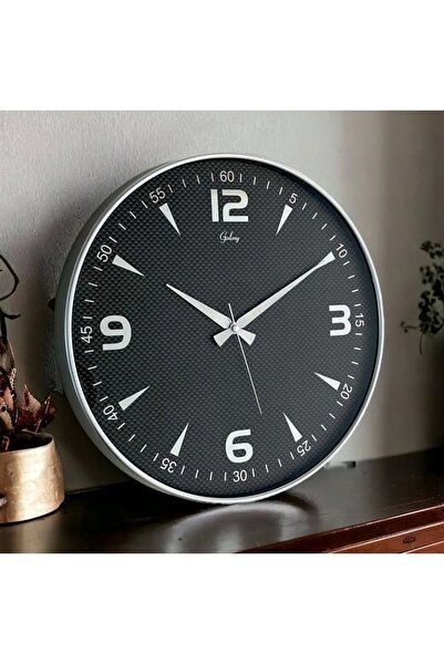 Galaxy EXCLUSIVE DUVAR SAATİ 43CM GRİ METAL GÖRÜNÜMLÜ ÇERÇEVE SİYAH KADRAN
