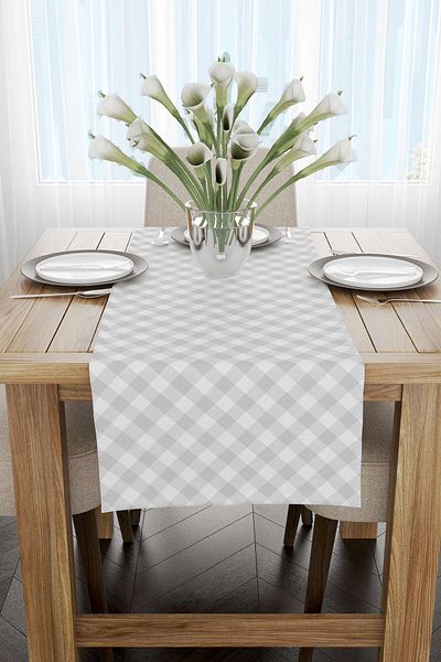 Cango Home Γκρι Λευκό Καρό Ψηφιακό Εκτυπωμένο Runner Cgh1043-rn