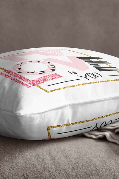 INSENSE HOME Velvet Babyface White Pink My Love Written Digital Printing Μαξιλαροθήκη για ριχτάρι - Cgh459