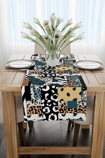 Cango Home Maro Albastru Modern Leopard Print Digital Runner - Cgh354-rn