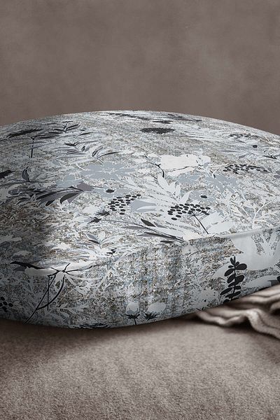 INSENSE HOME Fetă de pernă catifea Babyface Gri Negru Floral - Cgh124