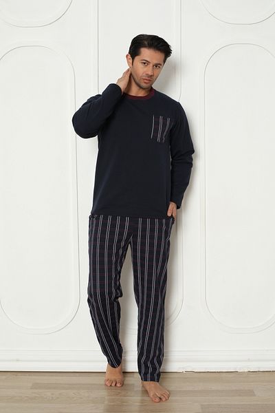 Ayans Pijama Σετ ανδρικών πιτζάμες με δύο κλωστές (ΧΑΛΥΚΟ) καρό με τσέπες