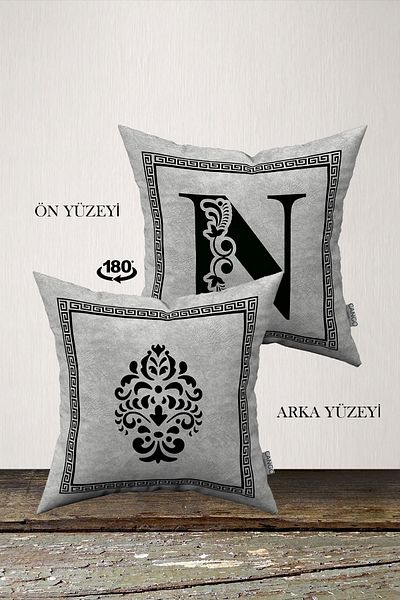 INSENSE HOME Husă de pernă din catifea Babyface cu litere duble laterale - Litera N