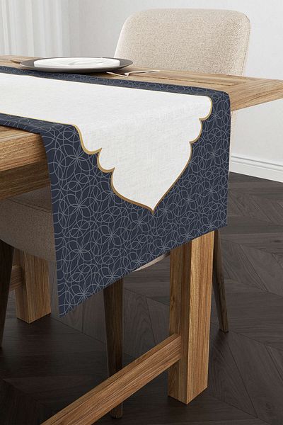 Cango Home Navy Blue White Ramadan Themed Decorative Patterned Digital Printed Runner Cgh1307-2-rn