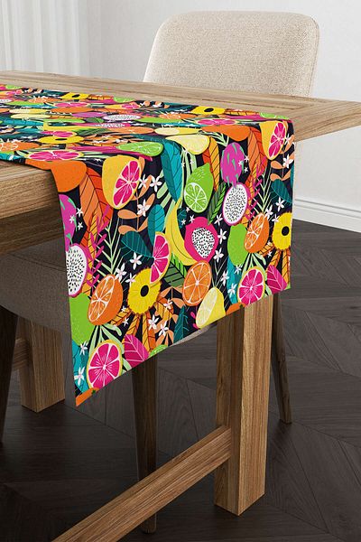 Cango Home Yellow Multicolor Fruit Patterned Digital Printed Runner Cgh1101-rn