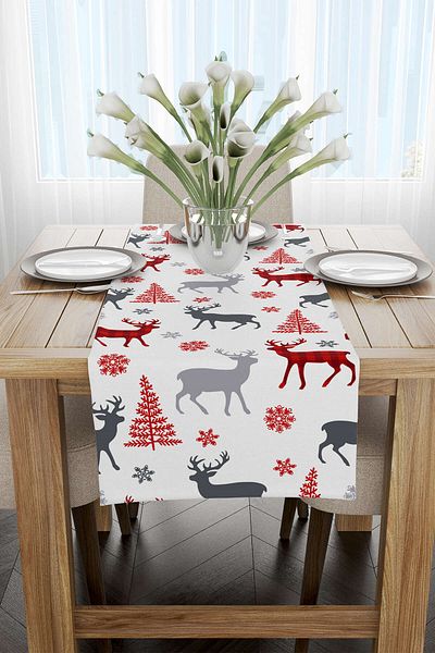 Cango Home Red Gray Christmas Themed Digital Printed Runner Cgh797-rn