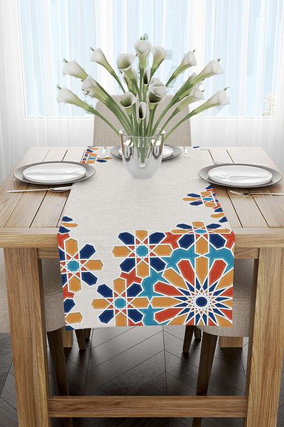 Cango Home Portocaliu Albastru Tema Ramadan Model Decorativ Imprimat Digital Runner Cgh1317-rn